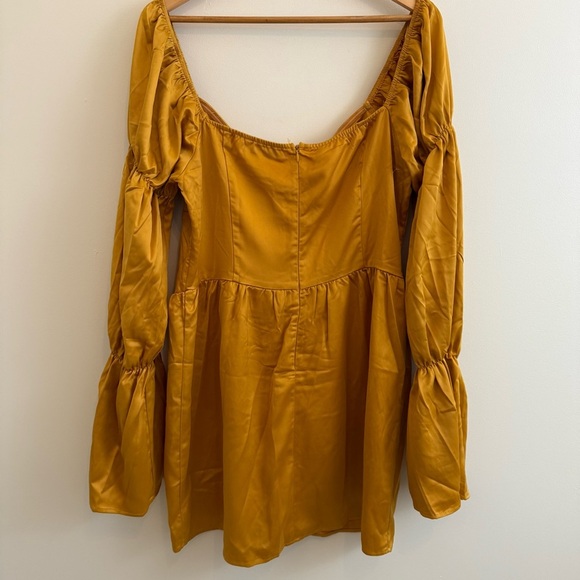 NWT Ei8th Hour Satin Puff Sleeve Mini Sz 16 Dress Mustard Cottagecore Romantic - Picture 5 of 13